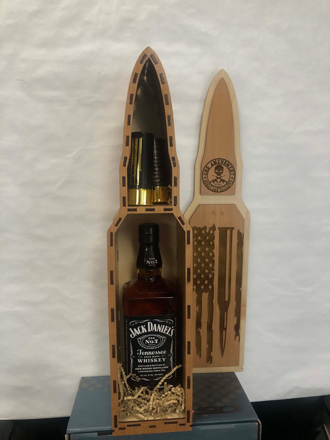 Bullet Box Liquor holder with shotgun shell shot glasses